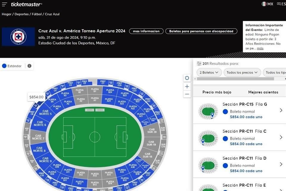 Más de 850 pesos el boleto en la zona más alta del estadio.