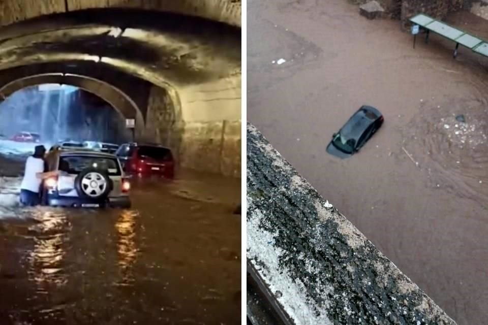 Tormenta registrada en Guanajuato capital provocó inundaciones que dejaron varados a conductores y peatones, la tarde de este domingo.