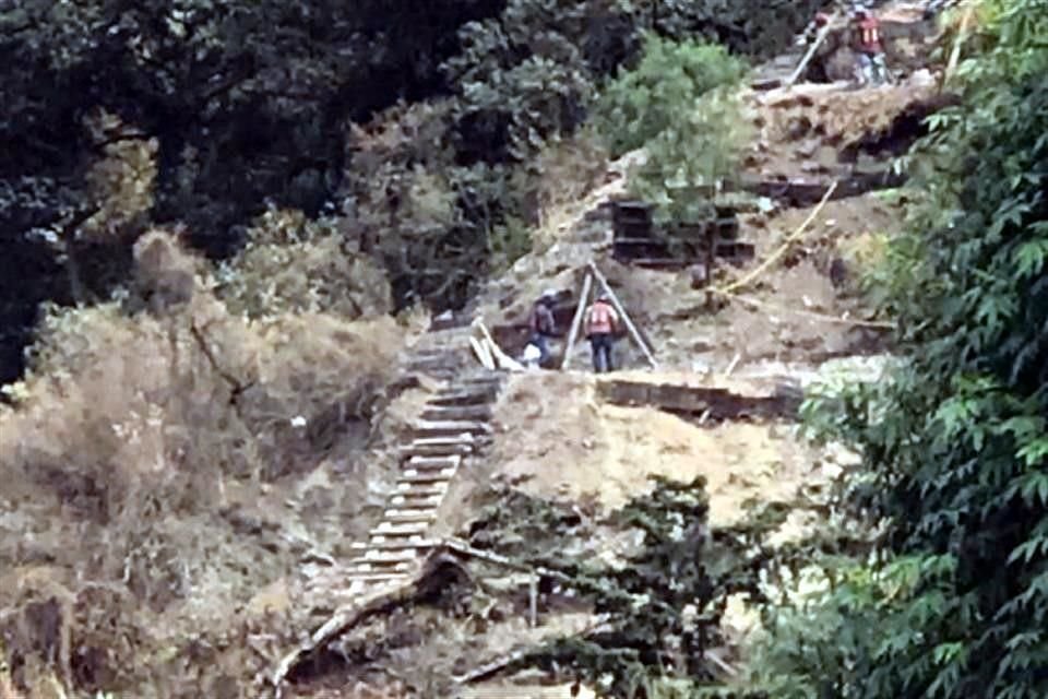 La obra se realiza a la altura de la calle Fuente del Rey, zona en la que los habitantes identificaron que han sido cortados aproximadamente 50 árboles para que avance la construcción en la barranca.