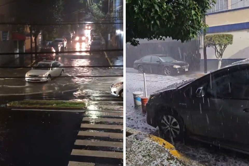 Las fuertes lluvias de este lunes causan afectaciones en vías como Calzada de Tlalpan, mientras que en Coyoacán se reportó caída de granizo.