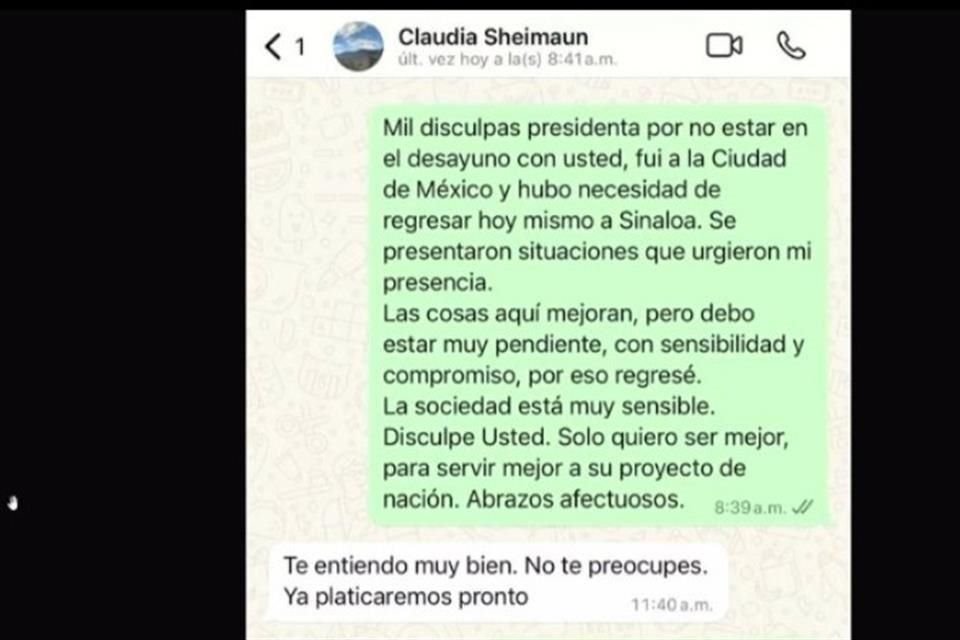 El Gobernador Rubén Rocha mostró el mensaje que envió a la Mandataria electa.