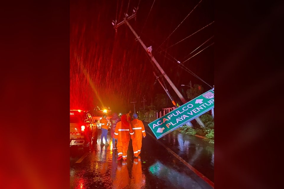 Personal de Protección Civil se encuentran en la vía para retirar los árboles que están en la carretera.