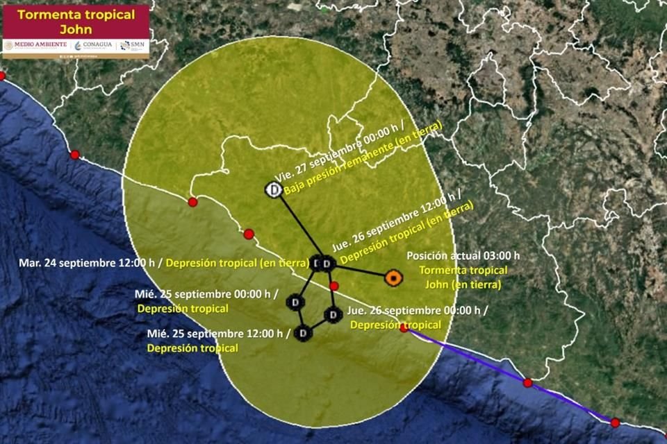 Se prevé que el fenómeno meteorológico disminuya a depresión tropical este 24 de septiembre.