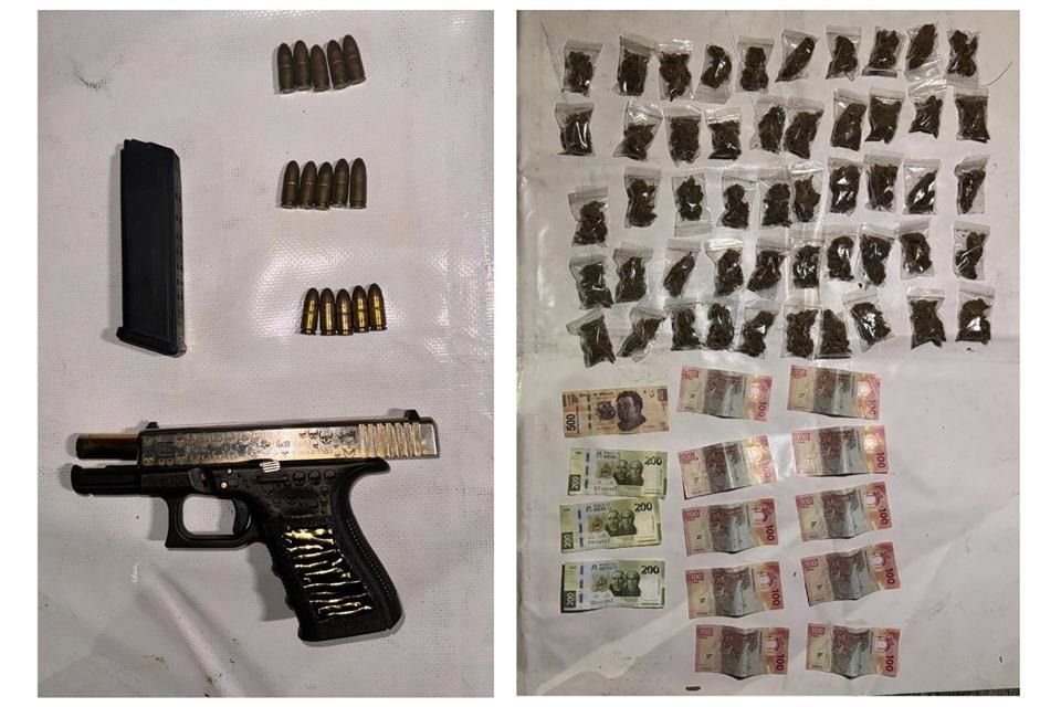 Encontraron un arma de fuego con 15 cartuchos útiles, 50 dosis de aparente mariguana y dinero en efectivo.