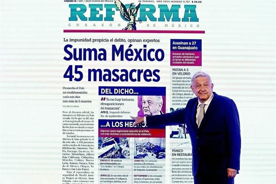 AMLO citó a Grupo REFORMA en mil 753 ocasiones durante sus mañaneras, lo que no sucedió con ningún otro medio de comunicación ni personaje.