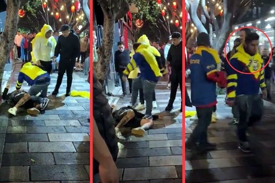 Este aficionado americanista golpeó sin piedad al hincha de Pumas, hasta dejarlo desmayado.