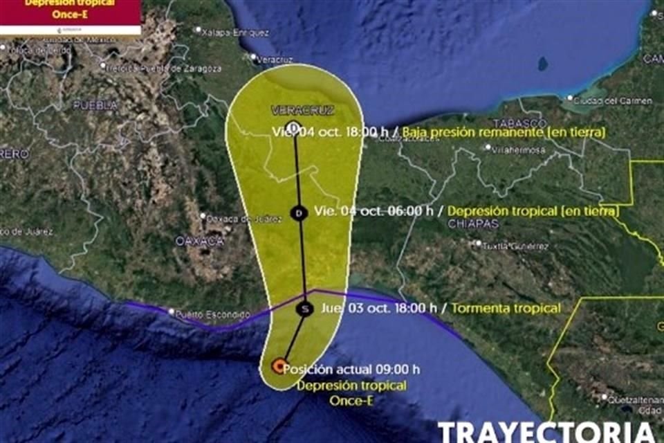 Se prevé que la depresión tropical Once-E se intensifique a tormenta y toque tierra esta noche en costas de Oaxaca.