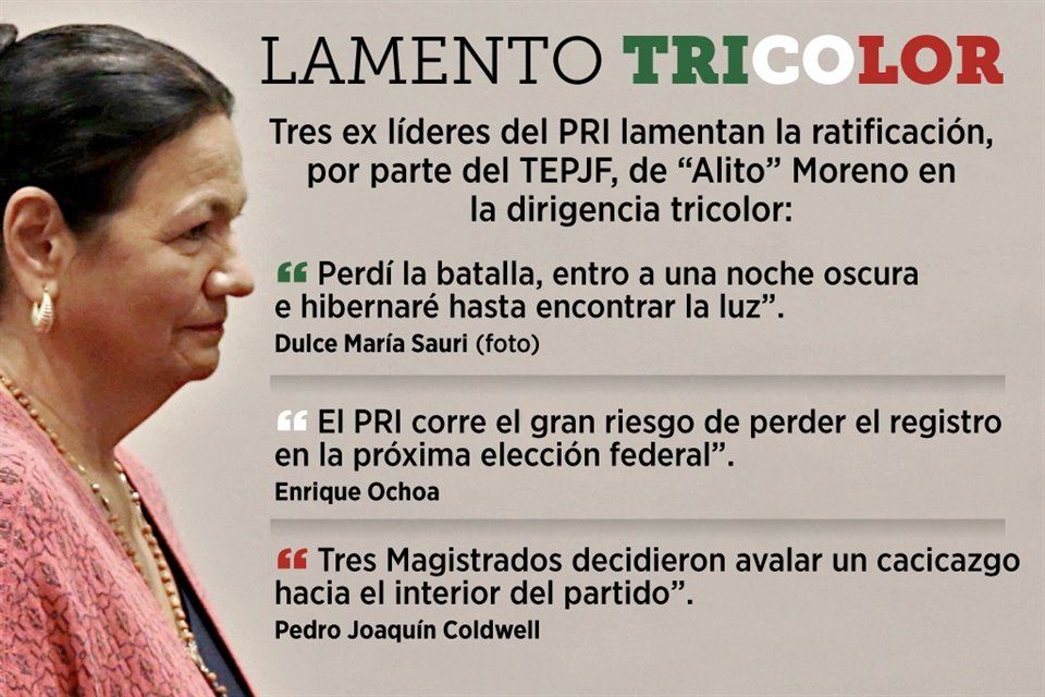 Tres ex líderes del PRI lamentaron la ratificación de 'Alito' Moreno en la dirigencia del tricolor por parte del TEPJF. 