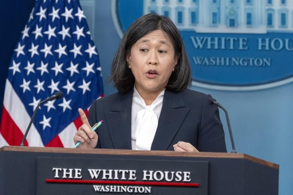 La representante de Comercio Katherine Tai durante una conferencia de prensa en la Casa Blanca, el 14 de mayo del 2024.