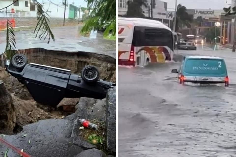 El puerto de Veracruz registró un socavón, en el cual cayó una camioneta, así como también fuertes inundaciones tras las lluvias de las últimas 24 horas.