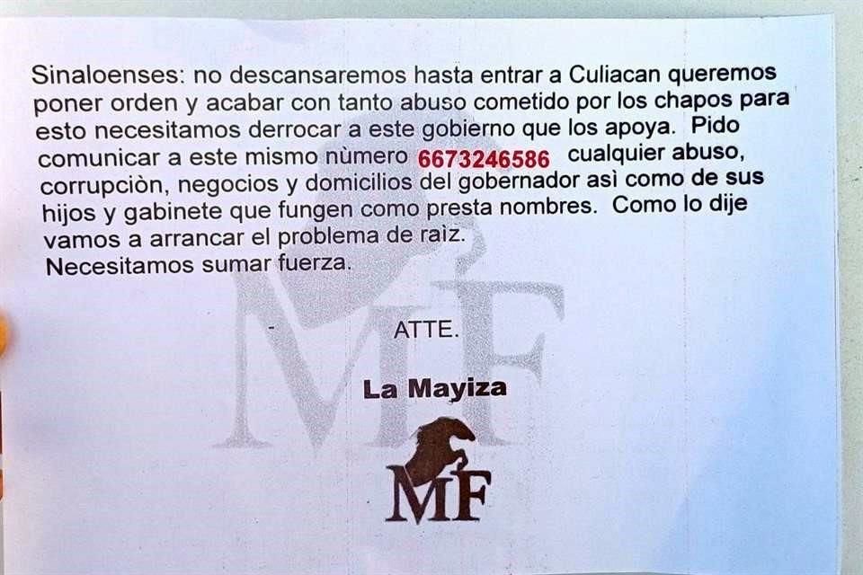 Los volantes fueron tirados mediante una avioneta en Culiacán.