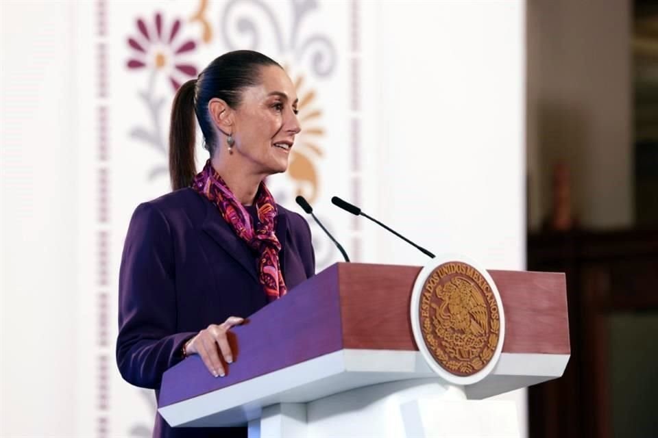 La Presidenta en su conferencia de prensa de este lunes en Palacio Nacional.