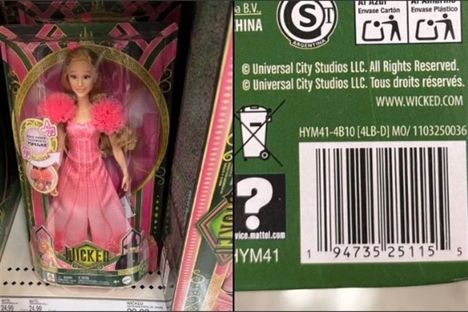 Las cajas de las muñecas de Mattel alusivas a la cinta 'Wicked' presentan un error tipográfico con una liga a un sitio web de pornografía.