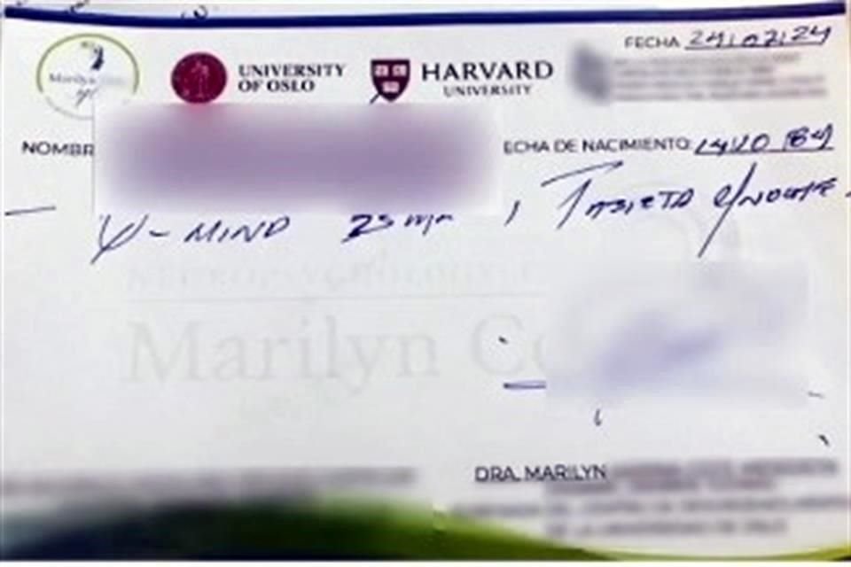 La Fiscalía tiene en su poder recetas en las que Marilyn Cote prescribió distintos medicamentos de uso controlado. Presumía que estudió en Harvard.