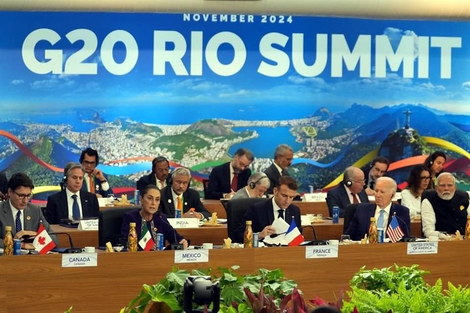 La presidenta Sheinbaum, durante su primera intervención en el G20.