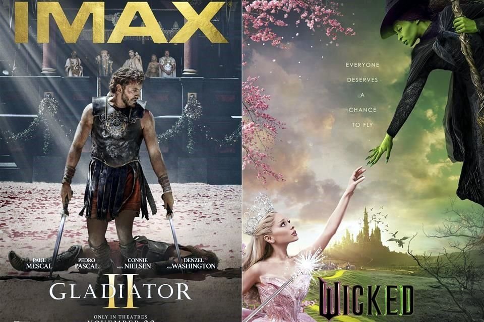 'Wicked' recaudó 19,2 mdd en su primer semana mientras que 'Gladiator II'recaudó 6,5 mdd.