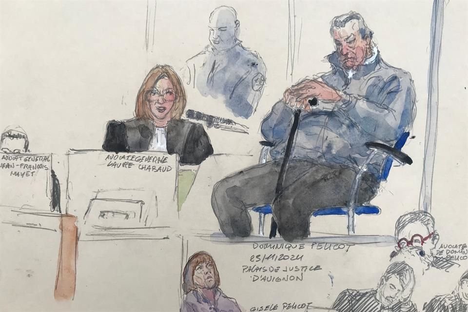 Boceto del juicio que muestra a Dominique Pelicot el 25 de noviembre del 2024.