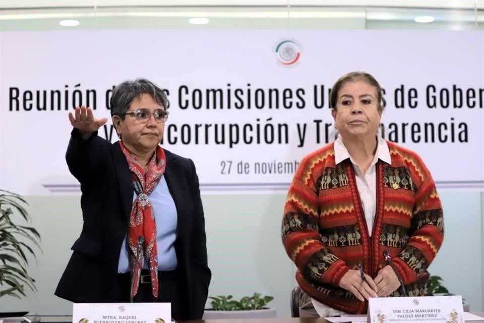 Raquel Buenrostro compareció ante las Comisiones unidas de Gobernación, y Anticorrupción y Transparencia en el Senado de la República.