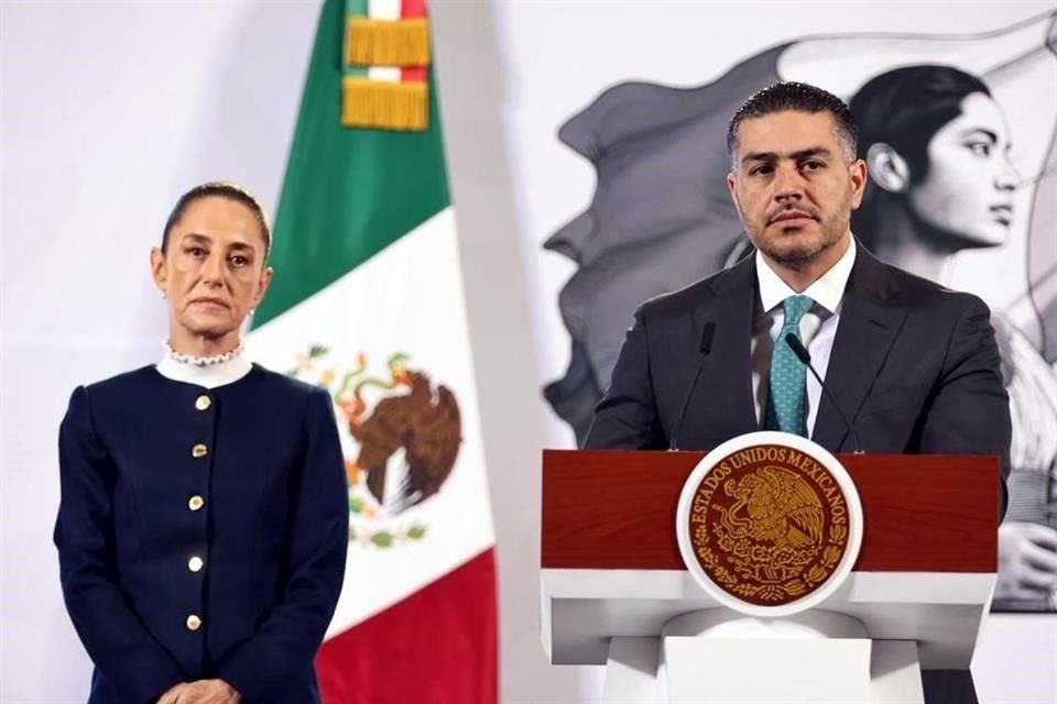 El Secretario García Harfuch en la conferencia de prensa de la Presidenta Sheinbaum de este martes en Palacio Nacional.