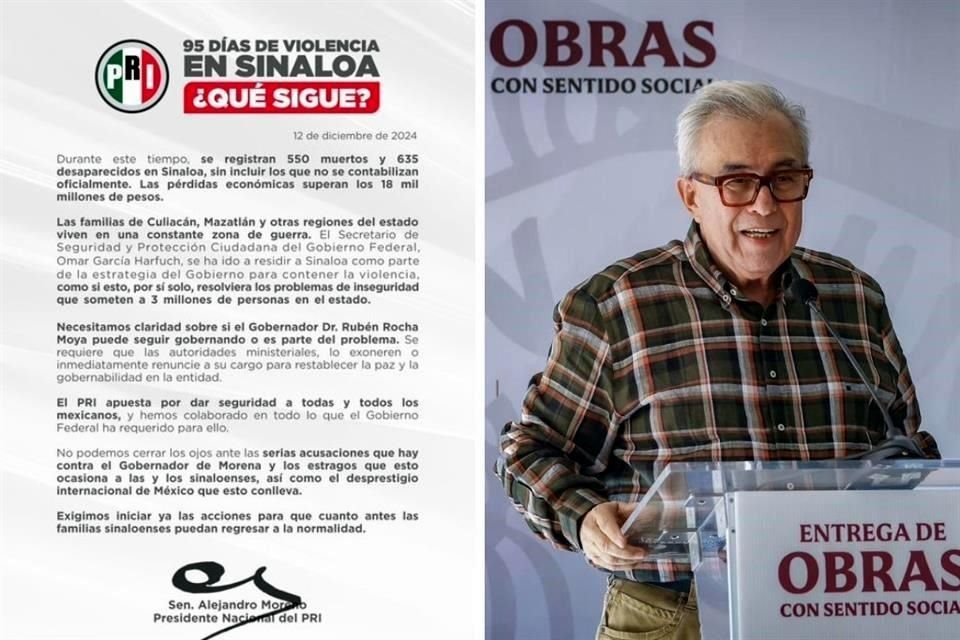 El líder priista pidió claridad sobre si el Gobernador Rocha puede seguir en el cargo o es parte del problema.