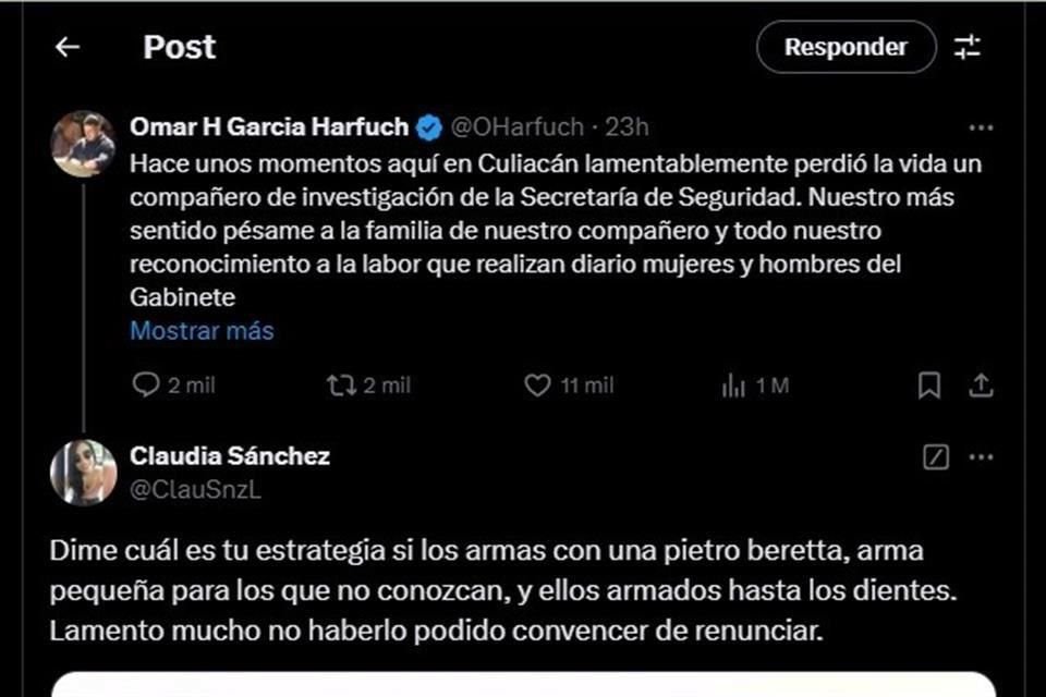 Claudia Sánchez, quien se identificó como la viuda del agente asesinado, cuestionó directamente al Secretario de Seguridad.