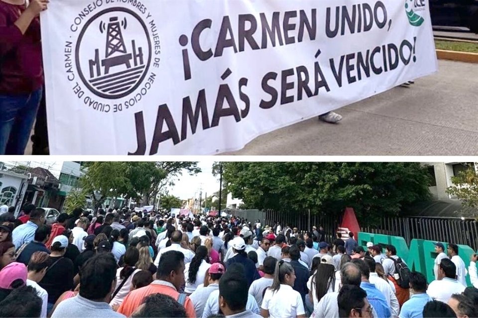 Empresarios y trabajadores de Cd. del Carmen, Campeche, marcharon en demanda de que Pemex cubra adeudos de al menos 10 meses a proveedores.