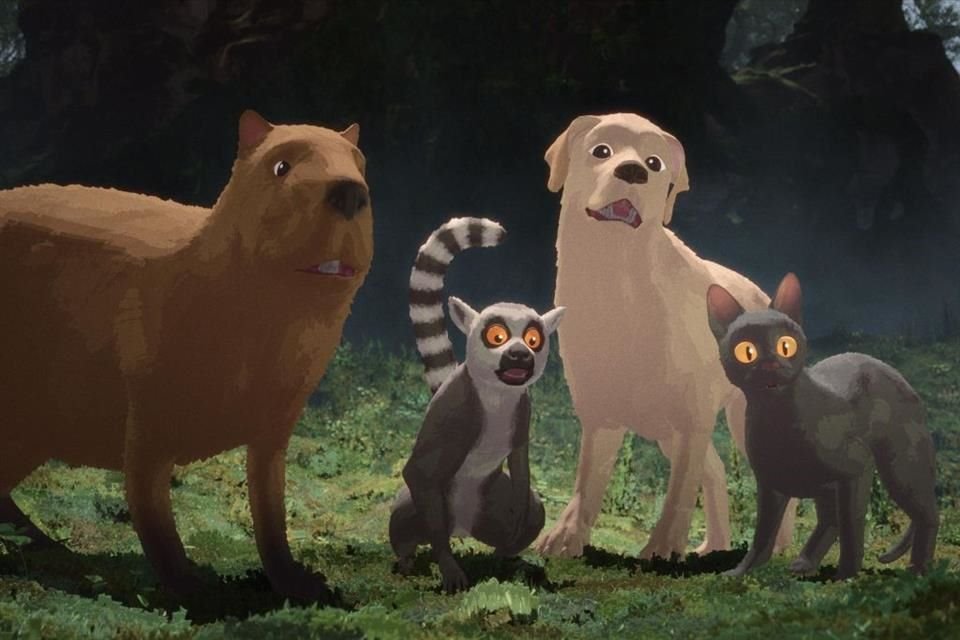 La historia va avanzando a través de las interacciones del gato con diferentes seres: pájaros, lémures, elefantes, etc.