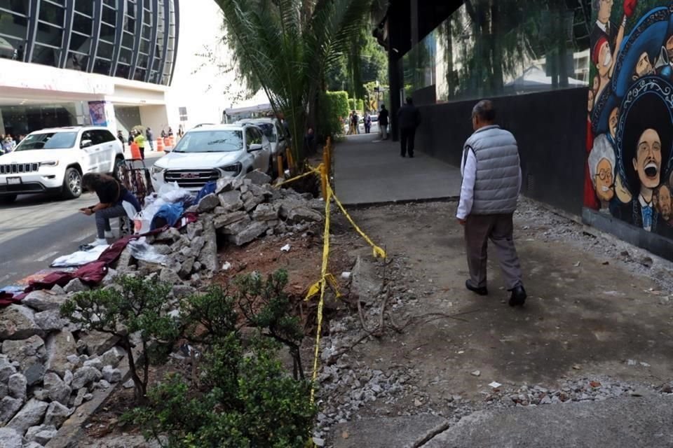 Entre escombro. En la zona quedaron los residuos de una acera, dañada por el desplome y el retiro del ejemplar.