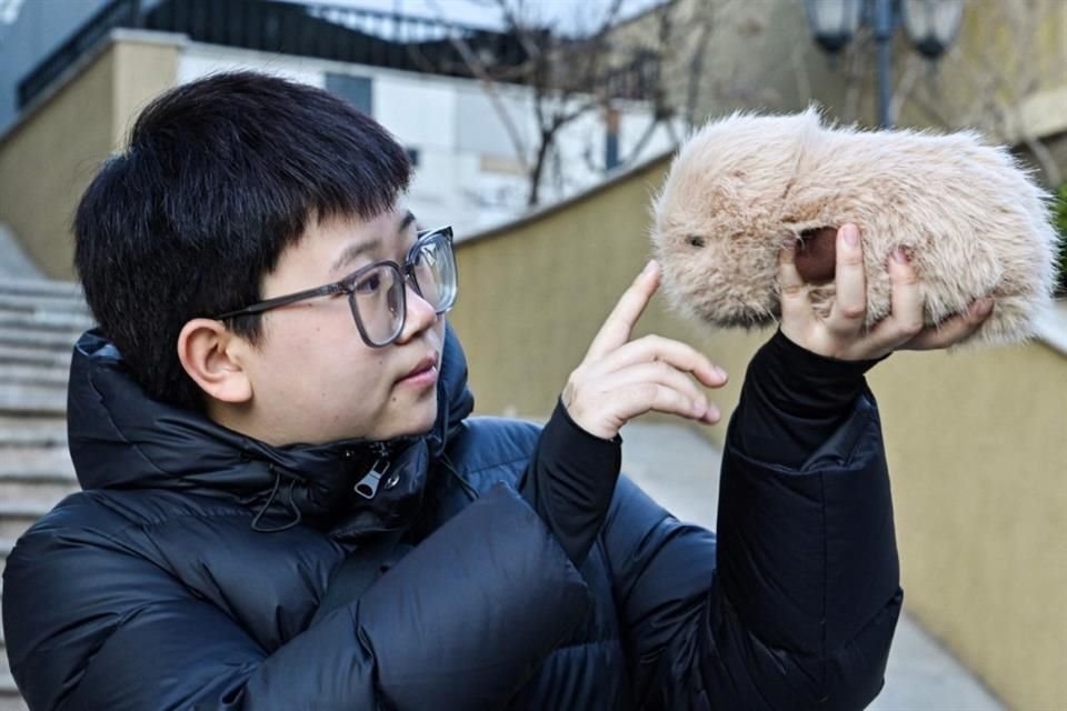 Zhang Yachun juega con su robot Aluo en un centro comercial de Pekín, China. Debido a su ansiedad, le cuesta entablar amistades profundas con otras personas.