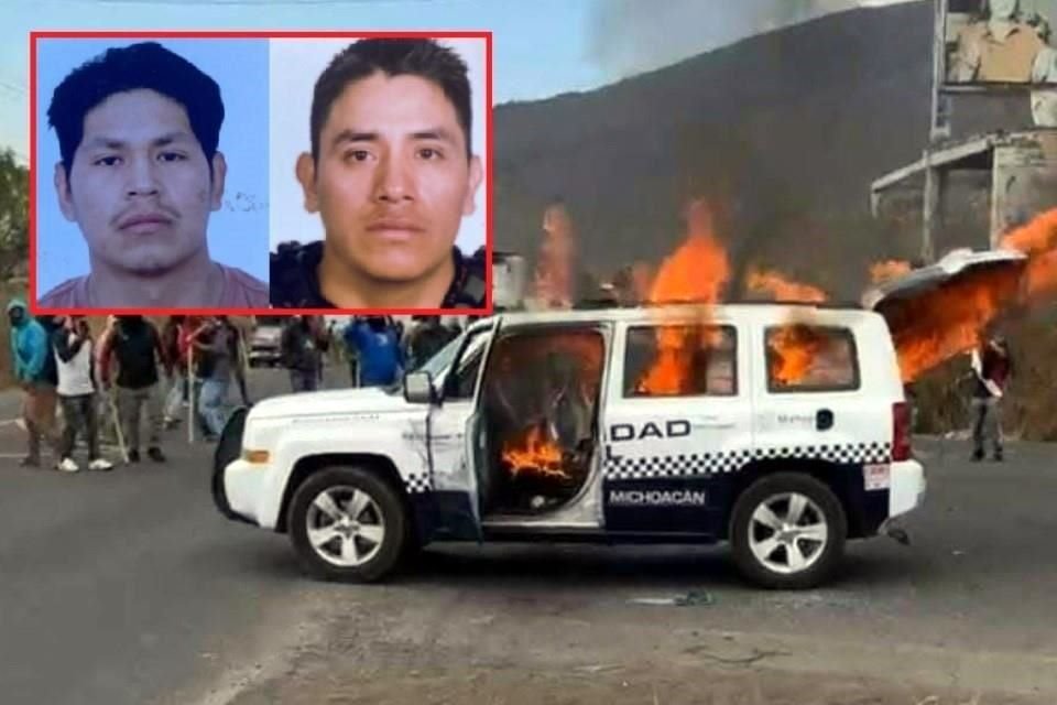 Pobladores del Municipio de Los Reyes, Michoacán, quemaron una patrulla para exigir la búsqueda de dos comuneros desaparecidos.