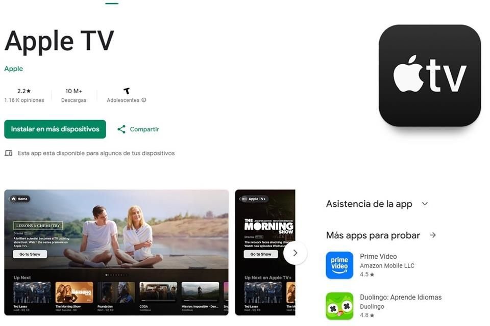 Apple TV+ llega a Google Play Store en México con su app oficial, ofreciendo 7 días gratis y acceso a series, películas y la MLS.