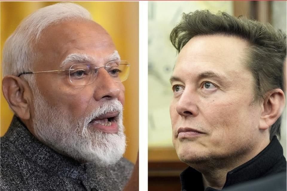 El Primer Ministro de India, Narendra Modi (Izq.), durante su visita a la Casa Blanca, junto a Elon Musk, que también estuvo presente.