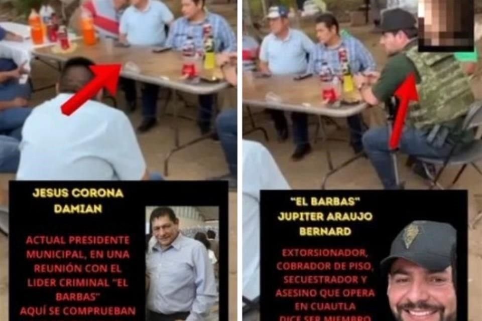 Los Alcaldes fueron exhibidos en una mesa junto a un sujeto armado, apodado 'El Barbas', en Morelos.