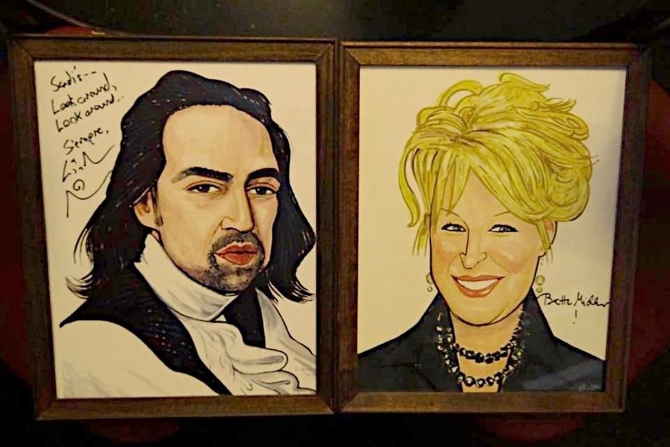 Caricturas de Lin-Manuel Miranda y Bette Midler.