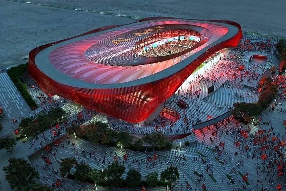 La característica arquitectónica más destacada del estadio será el techo asimétrico de red de cables colocado sobre un arco estructural.