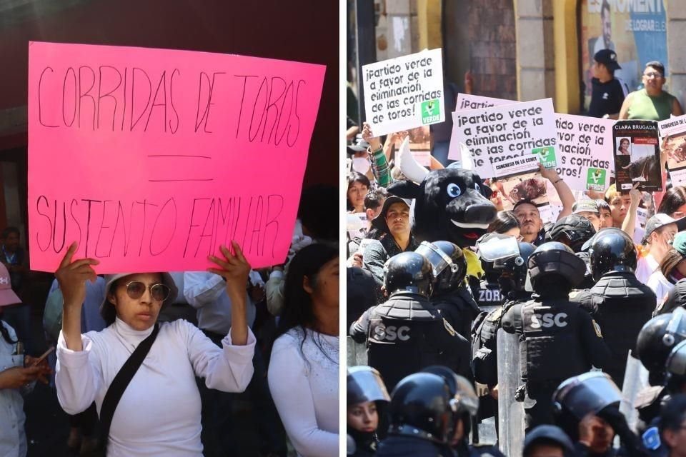 Taurinos y animalistas se enteraron de la iniciativa del Congreso e instalaron manifestaciones en las afueras del Congreso. 