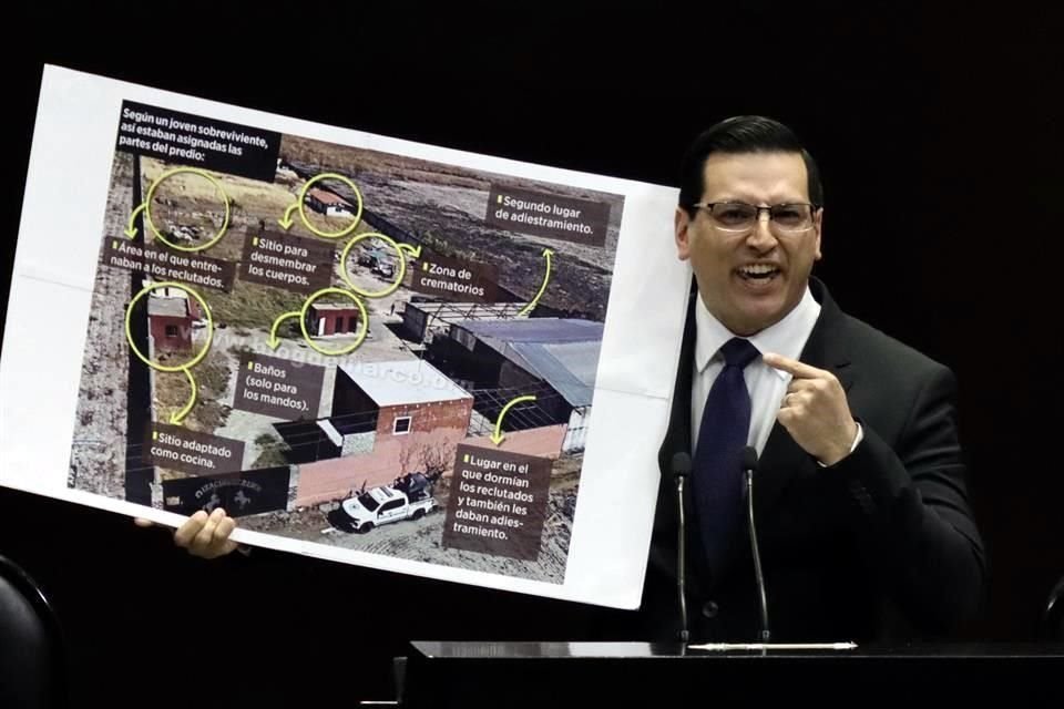 César Israel Damián, diputado federal del PAN, exhibió en tribuna el mapa de MURAL sobre el rancho en Teuchitlán.