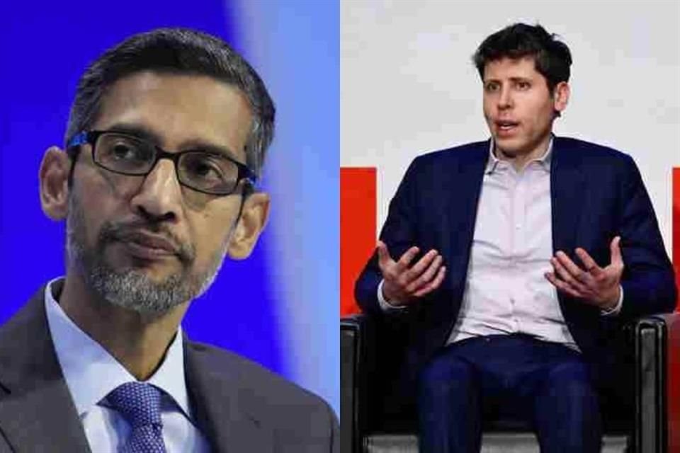 Sundar Pichai (izq), director ejecutivo de Google, y Sam Altman, líder de OpenAI.