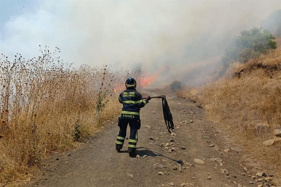 En el Cerro de Guadalupe, Alcaldía Tláhuac, se registró un incendio de pasto.