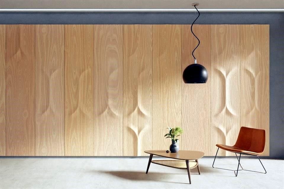 Fabricados en madera, los paneles tridimensionales aportan dinamismo a los espacios.