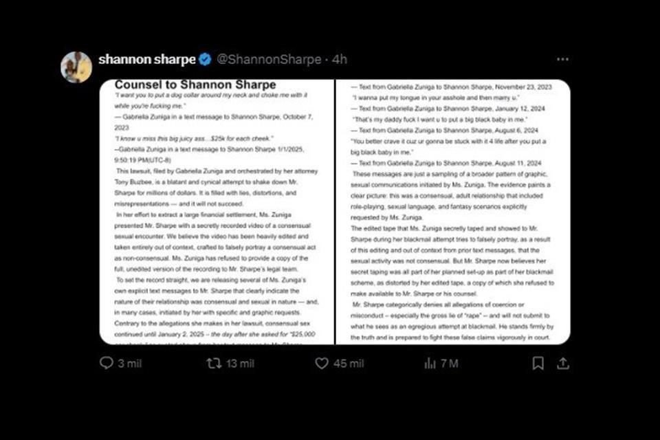 El ex jugador de la NFL publicó esto en su cuenta de X.