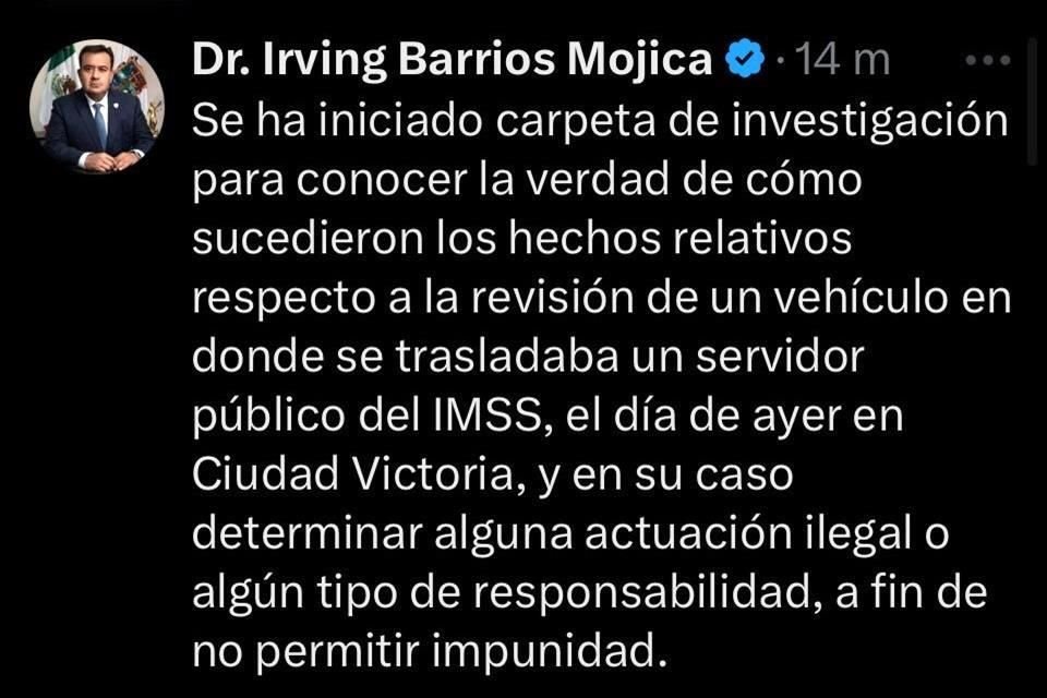 El anuncio lo realizó el fiscal del Estado en sus redes.