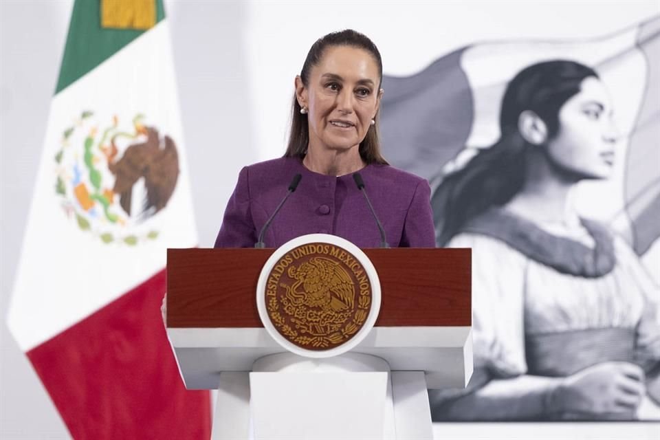 La Presidenta Claudia Sheinbaum durante su conferencia diaria el 28 de abril del 2025.