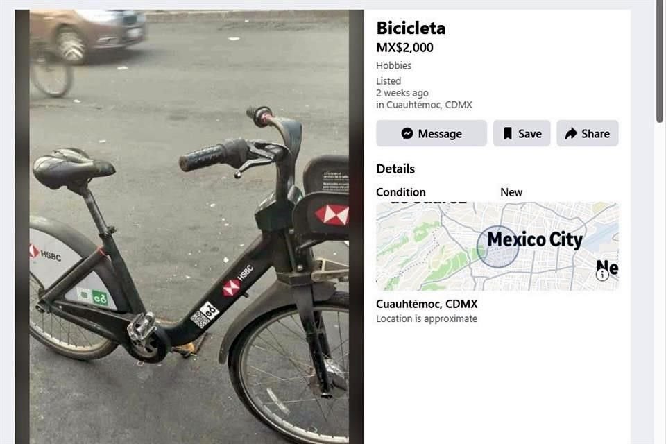 La bicicleta era ofrecida en 2 mil pesos a través de redes.
