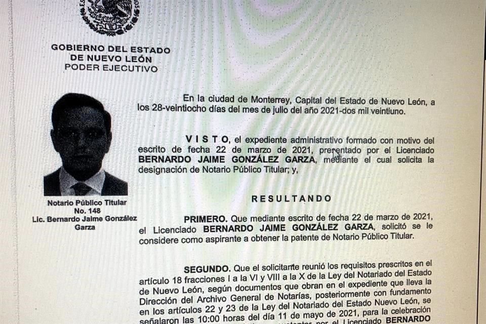 El Estado publicó ayer que avaló dar una Notaría a Bernardo González.