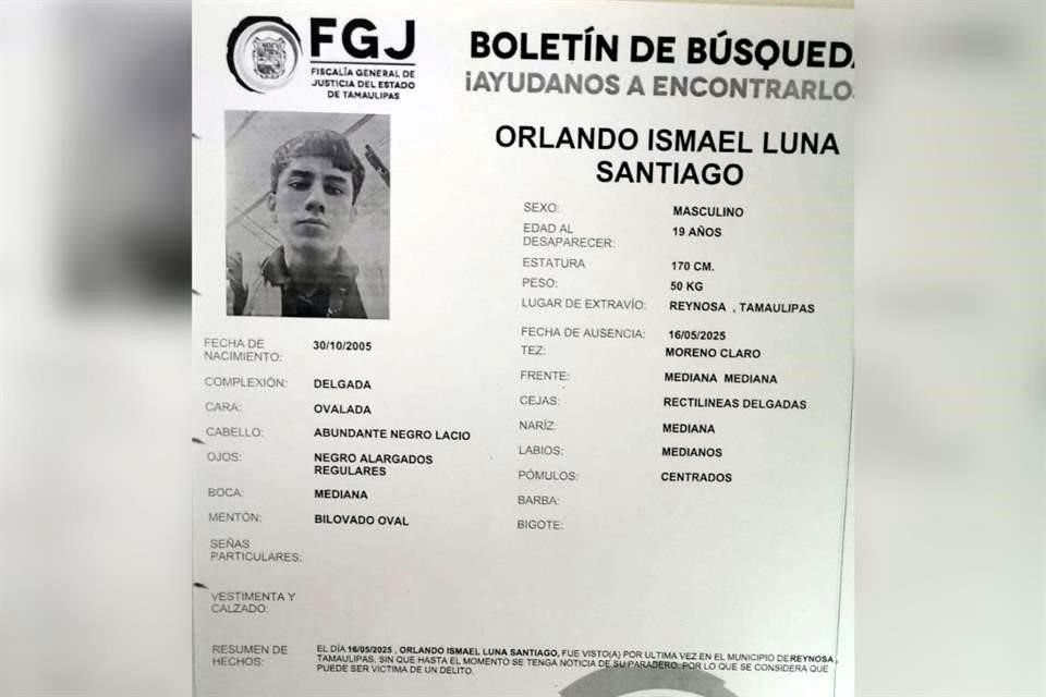 Sus padres presentaron una denuncia por su desaparición y la Fiscalía General de Justicia del Estado emitió su ficha de búsqueda.