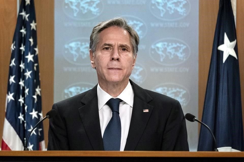 El Secretario de Estado de EU, Antony Blinken, durante una conferencia de prensa sobre Afganistán.