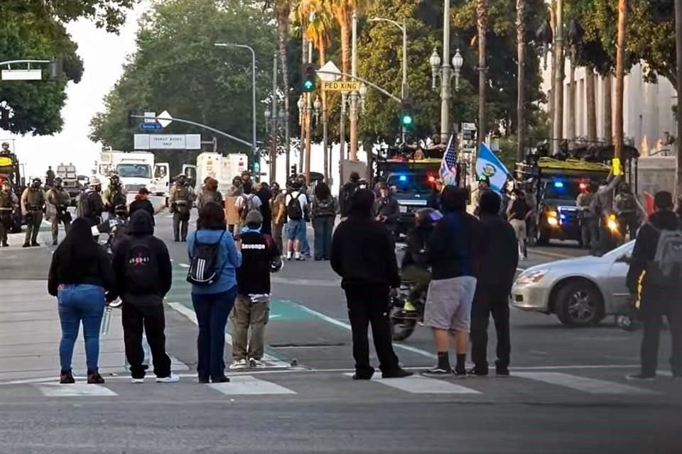 Groups of protesters scattered across various parts of downtown Los Angeles.