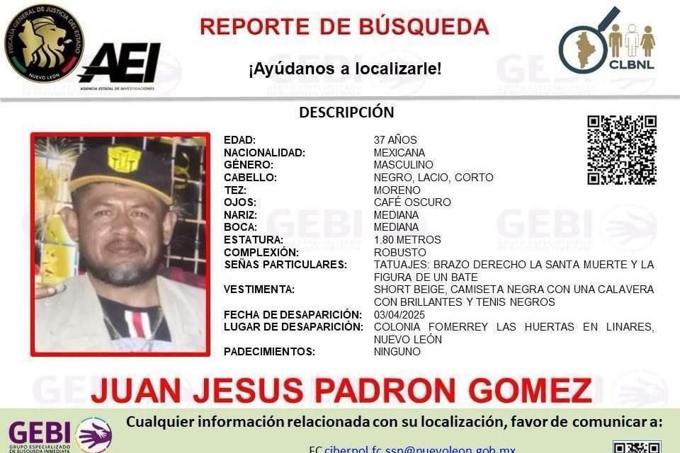 La desaparición de Juan Jesús Padrón Gómez ocurrió el 3 de abril.