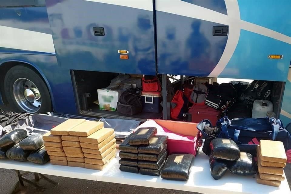 En Sonora, la Guardia Nacional detuvo y remitió al Ministerio Público a 44 pasajeros de un autobús, tras hallar más de 40 paquetes con narcóticos ocultos entre sus pertenencias.